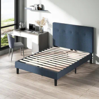 King Size Bed Frame, Mattress Foundation, Wood Slat Support, No Box Spring Needed, Upholstered Platform Bed Frame