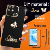 Bling 3D เคสโทรศัพท์สำหรับ Realme Narzo 50A พร้อมตัวป้องกันหน้าจอ ฟิล์มเซรามิกและสายคล้องโทรศัพท์ แฟ