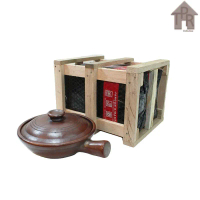 Gerabah - Wajan Tanah Liat Natural Gagang Tirus Food Grade + Packing Krat Kayu