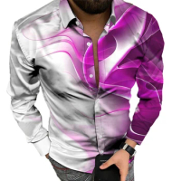 Baroque Printed Casual Men's Shirt Long Sleeve Muscle Fitness Style Button Down Ideal for Parties Holidays &amp; Daily Wear