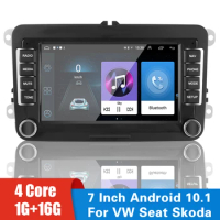 Bluetooth WiFi GPS Car Radio 1G+16G 2 Din Android 10.1 7 Inch for VW/Volkswagen Seat Skoda Golf Passat Multimedia Player