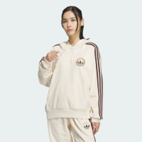 【adidas 愛迪達】長袖上衣 女款 帽T 運動 三葉草 SPO HOODIE 米白 JC6853