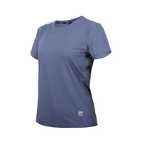 FIRESTAR 女彈性印花短袖T恤--慢跑 路跑 涼感 運動 上衣 反光 DL363-13 靛灰白