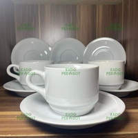 Cangkir Set Keramik Isi 6 Set 12Pcs - Gelas Set Keramik 12 - Cangkir dan Tatakan Gelas Keramik PUTIH