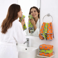 2pcs/1pc Hand Towel Set,100% Bamboo Fiber,33*74cm/13*29.1in,532GSM,Dot Design,Orange And Green,Thick