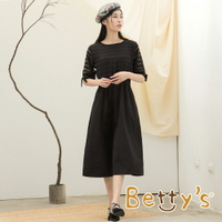 betty’s貝蒂思　條紋簍空拼接連身洋裝(黑色)
