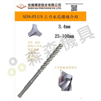 SK世鎧精密 壁虎鑽頭 鑽尾  3.4 工作長25~100mm 四溝三刃 水泥 DECK板【森森機具】