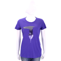 TRUSSARDI 藍紫色亮片LOGO棉質短袖T恤
