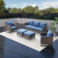 Outdoor Patio Furniture Sofa Set - 5 Piece Wicker Patio Conversation Sets,PE Rattan Patio Sectional Set with Sofa,Armrest Chairs