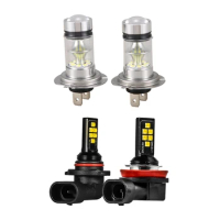 1 Pair LED H7 Bulb 100W 20LED Car Fog Light Lamp &amp; 2Pcs Car H8/H11 3030 12Smd Cold White Flash Led Anti-Fog Lamp
