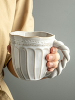 設計感浮雕馬克杯家用個性陶瓷杯創意咖啡杯喝水杯中古杯子【雲木雜貨】