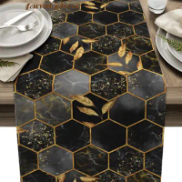 Marble Honeycomb Texture Black Grey Table Runner Home Wedding Table Mat Centerpieces Decoration Party Dining Long Tablecloth
