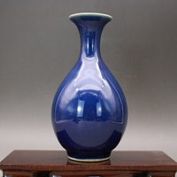 清雍正 祭藍釉玉壺春瓶 小花瓶 古玩古董陶瓷器仿古老貨收藏擺件