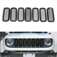 YAQUICKA 7Pcs/set Car Exterior Front Grille Grill Net Cover Frame Trim Styling For Jeep Renegade 2015+ ABS Black Accessories