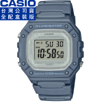 【CASIO 卡西歐】卡西歐多功能粉系大型電子錶-粉藍(W-218HC-2A 台灣公司貨全配盒裝)