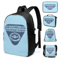 Funny Graphic print Martini Racing Club monochrome (blue) USB Charge Backpack men School bags Women bag Travel laptop bag