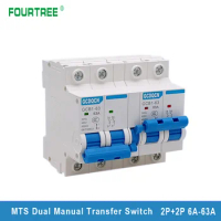 1PCS 2P+2P MTS Dual Power Manual Transfer Switch Mini Interlock Circuit Breaker For Home 220V AC 6A-63A 50/60HZ ATS Dain Rail