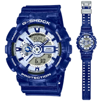 CASIO卡西歐 G-SHOCK 中國青花瓷 藍白相間設計 陶瓷圖案雙顯錶 GA-110BWP-2A