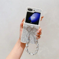 Diamond Sparkling Powder Wrist Strap Phone Case for Samsung Galaxy Z Flip 5 4 3 Flip5 Flip4 Flip3 5G Protective Shockproof Cover