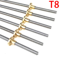 CNC 3D Printer T8 Lead Screw Trapezoidal Rod Thread 8mm Lead 8mm Length100mm200mm300mm400mm500mm with Brass Nut