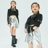 兒童街舞套裝女童嘻哈表演潮服爵士舞少兒亮面時尚架子鼓演出服裝