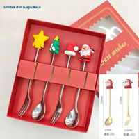 Sendok Garpu Stainless Set Motif Natal – Cutlery Karakter Natal untuk Hadiah & Dekorasi Set 4 Kecil 