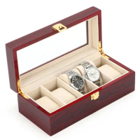 New 5 Slots Wood Watch Case Storage Box Wooden Watch Organizer Jewellry Storage Holder Boxes Red Watch Display