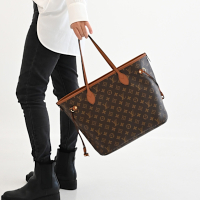 LV M12061 Neverfull Inside Out MM 經典花紋束口雙面購物包/托特包(咖)