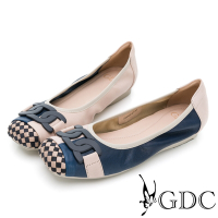 GDC-真皮格紋大尺碼撞色經典舒適軟底平底鞋-藍色