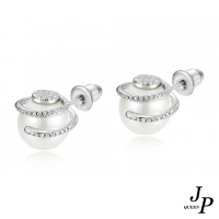 【Jpqueen】光芒獨特貝殼珠耀眼鋯石耳環(白金色)