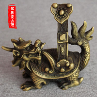 古玩雜項 純銅仿古擺件 純銅龍龜如意銅龍擺件