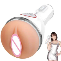 Leten Realistic Vagina Real Pussy Double Airbag Clip Sucking Male Masturbator Cup Moaning Oral Vibrating Sex Machine Toy For Men