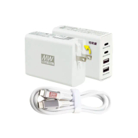 【MEAN WELL 明緯】NGE100U 氮化鎵快速充電器 充電頭(台灣插座適用 100W 2A2C 四孔 USB)