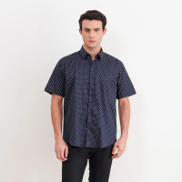 VALINO - KEMEJA LENGAN PENDEK PRIA NAVY DETAIL PRINT - V-CAFB17-Z9
