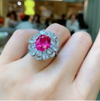XIUSHU高級感人工玫瑰紅寶石戒指女首飾套裝精工鑲嵌原創設計多色
