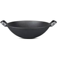 Japanese cast iron wok Double ear cast wok Chinese style pig iron pot Household non stick frying pan cast iron cookware