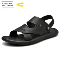 Camel Active 2019 New Brand Summer Beach Shoes Fashion Designers Men Sandals Cow Leather Slippers For Men Slip On Casual Shoe