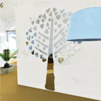 New design sweet heart tree wall mirror sticker , decorative mirror sticker , sofa TV backing wall decorative mirror