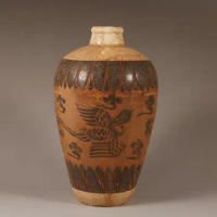 Yelow Tan Vase Pottery Terracotta Vase Engraved Phoenix Engarve Chinese Porcelain Porcelain Vase