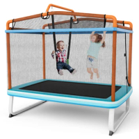 Babyjoy 3-in-1 6FT Rectangle Kids Trampoline W/Swing Horizontal Bar &amp; Safety Net Outdoor