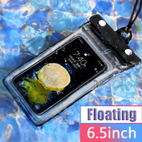 6.5-7inch IPX8 Waterproof Airbag Floating Phone Case Cell Phone Dry Diving Bag Swimming Phone Pouch with Armband &amp; Neck Strap