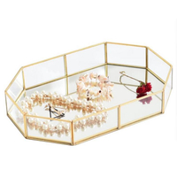 復古創意設計展示八邊形玻璃首飾盒珠寶首飾收納盤玻璃托盤