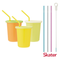 Skater日本製3入水杯(320ml)Color+環保吸管組(3入附刷)