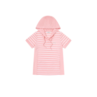FILA官方直營 女吸濕排汗短袖條紋連帽T恤-粉色(5TEY-1721-PK)