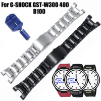 Replacement Watch band for Casio G-SHOCK GST-W300 W400 GST-B100 GSHOCK Stainless Steel 3Beads Wrist Bracelet Belt