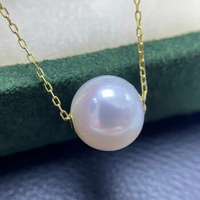 Simple Through Hole Aurora Natural Freshwater Pearl Pendant Party Gift with 10-11mm Real Pearl 18K Gold Chip 925 Silver Chain