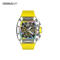 CRONUSART Time Tunnel Sapphire Case Three Eyes Automatic Mechanical Watch with Clear Crystal Dial 5ATM Water Resistant