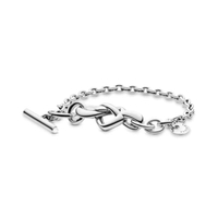 สร้อยข้อมือ Knotted hearts silver T-bar bracelet สีเงิน