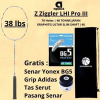 Raket Badminton APACS Z ZIGGLER LHI PRO III Graphite Carbon Quad Voltaic 38 lbs White PAKET LENGKAP