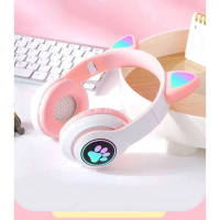 SHOWBITZ - Headphone STN28 Kucing Karakter LED Color Headset Gaming Bluetooth Wireless Game Headset 